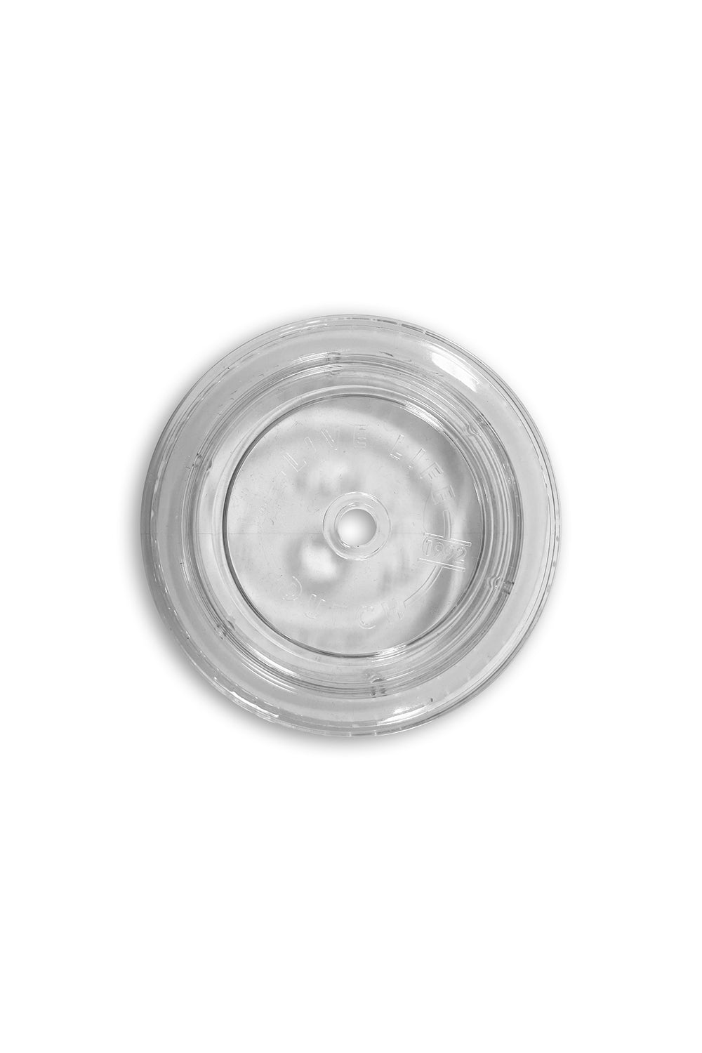 A clear plastic lid for a tumbler.