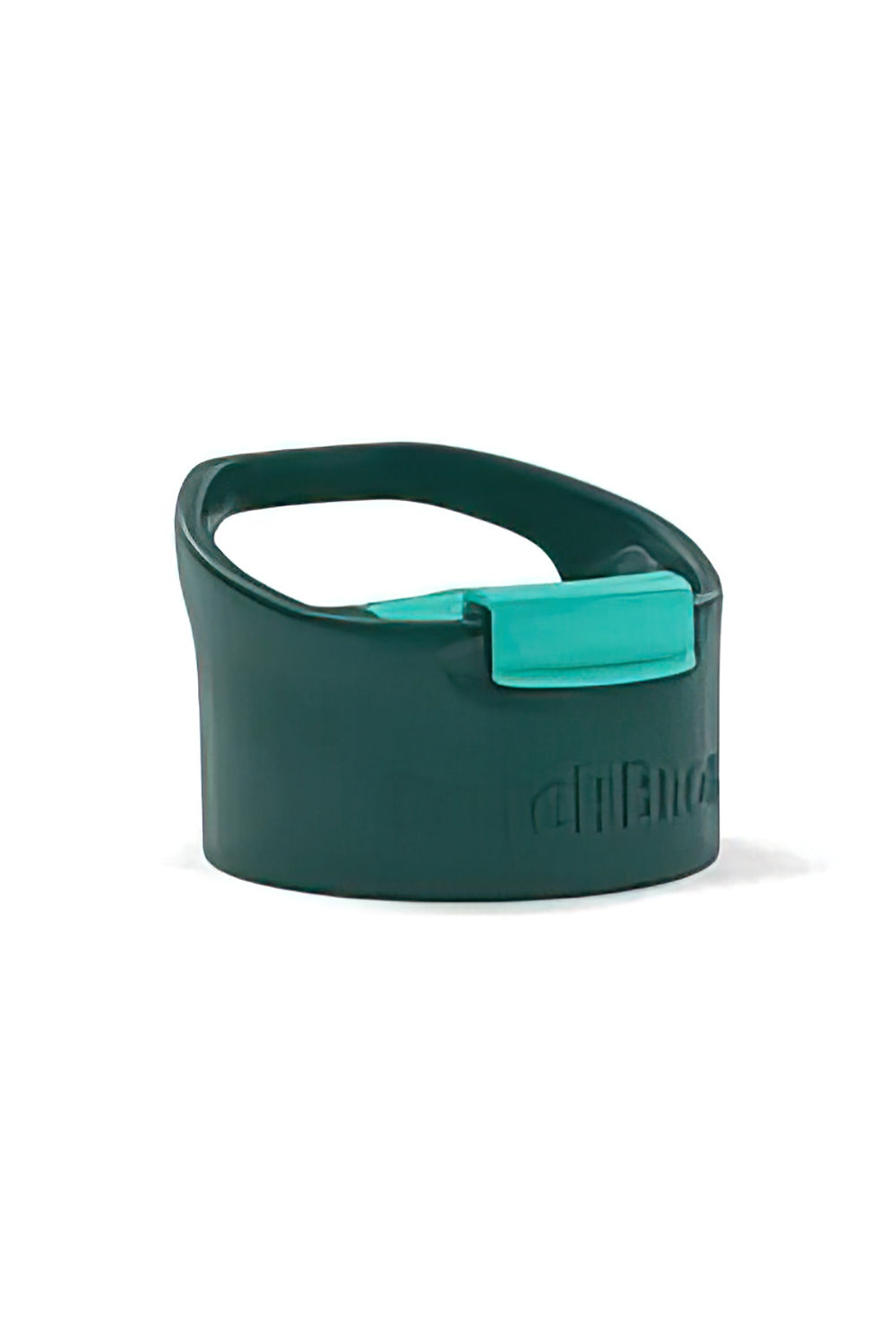 A green screw top lid with a teal flip clip and easy carry handle for a travel mug.