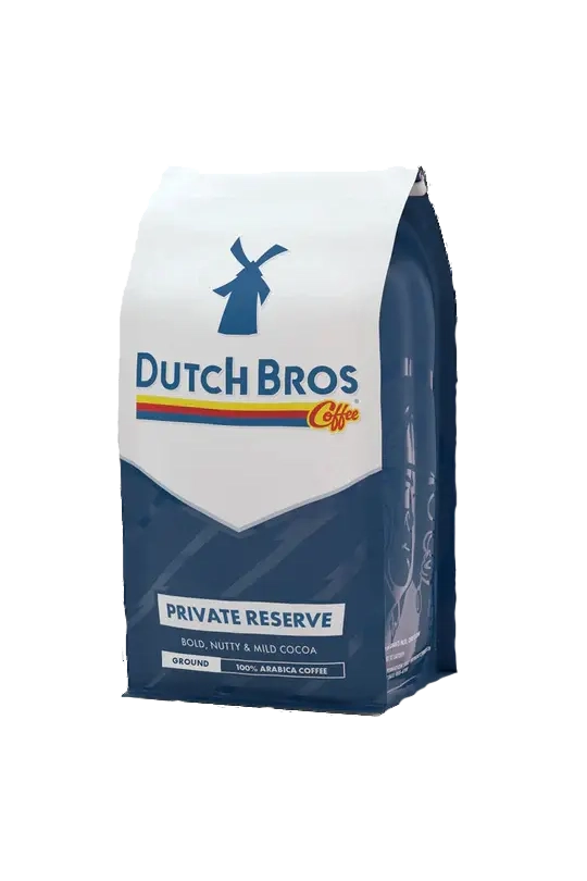Dutch Bros Coffee Private Reserve coffee bag on a white background