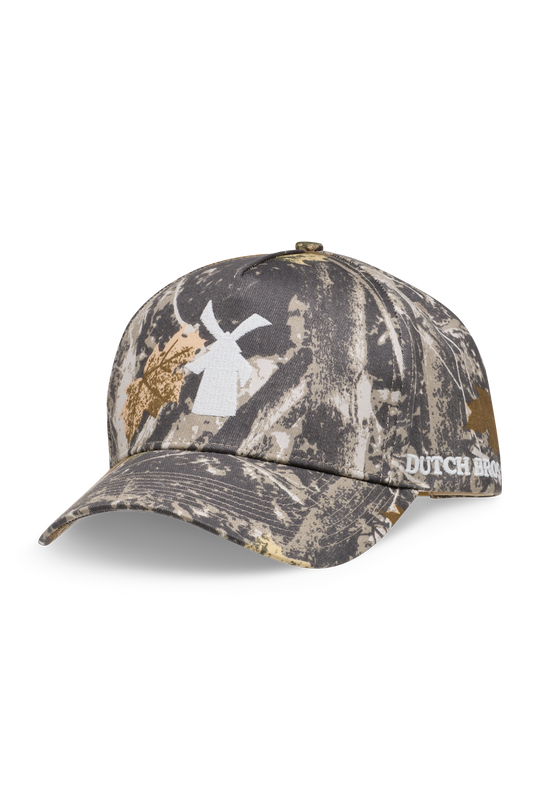 Dutch Bros camo hat with windmill