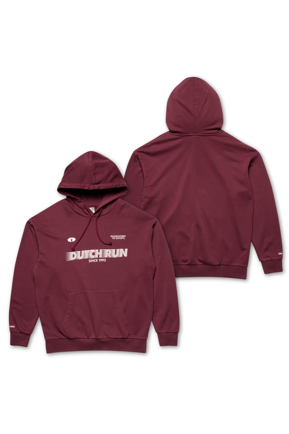 Maroon hoodie with 'Duchran' branding on a white background