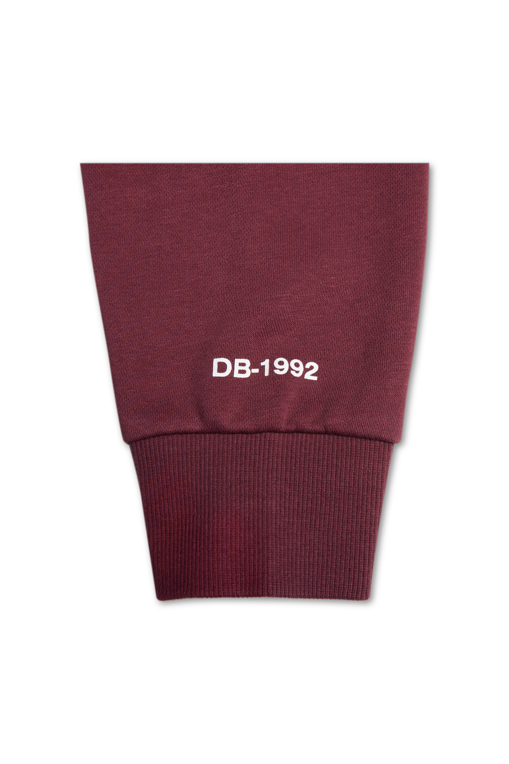 Maroon sweatshirt with 'DB-1992' logo on a white background