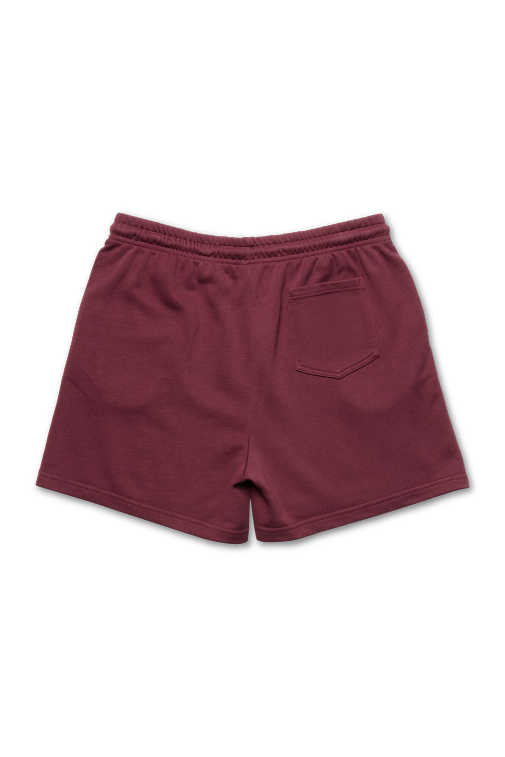 Maroon shorts with a pocket on a white background