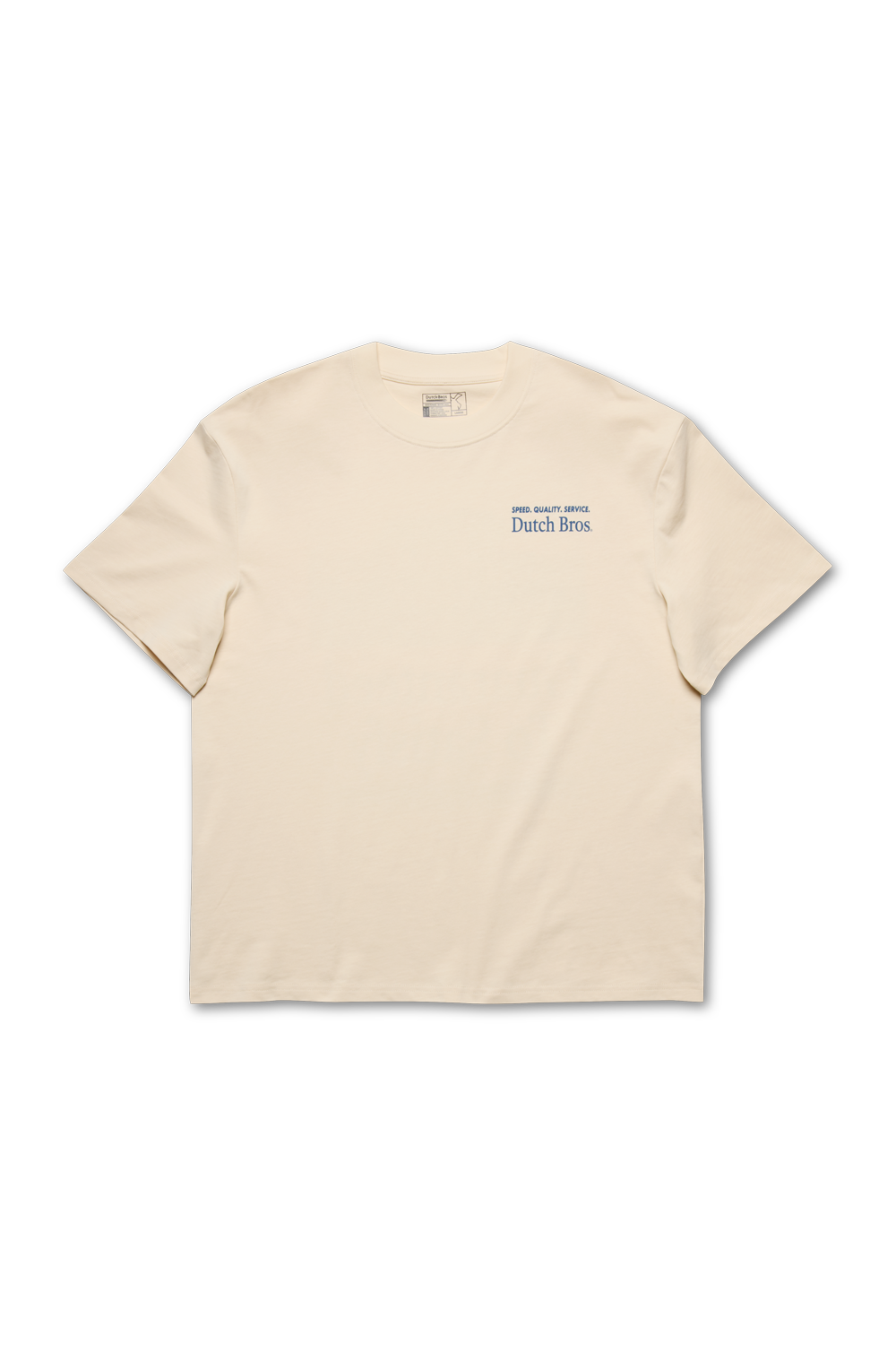 Beige t-shirt with text on a white background