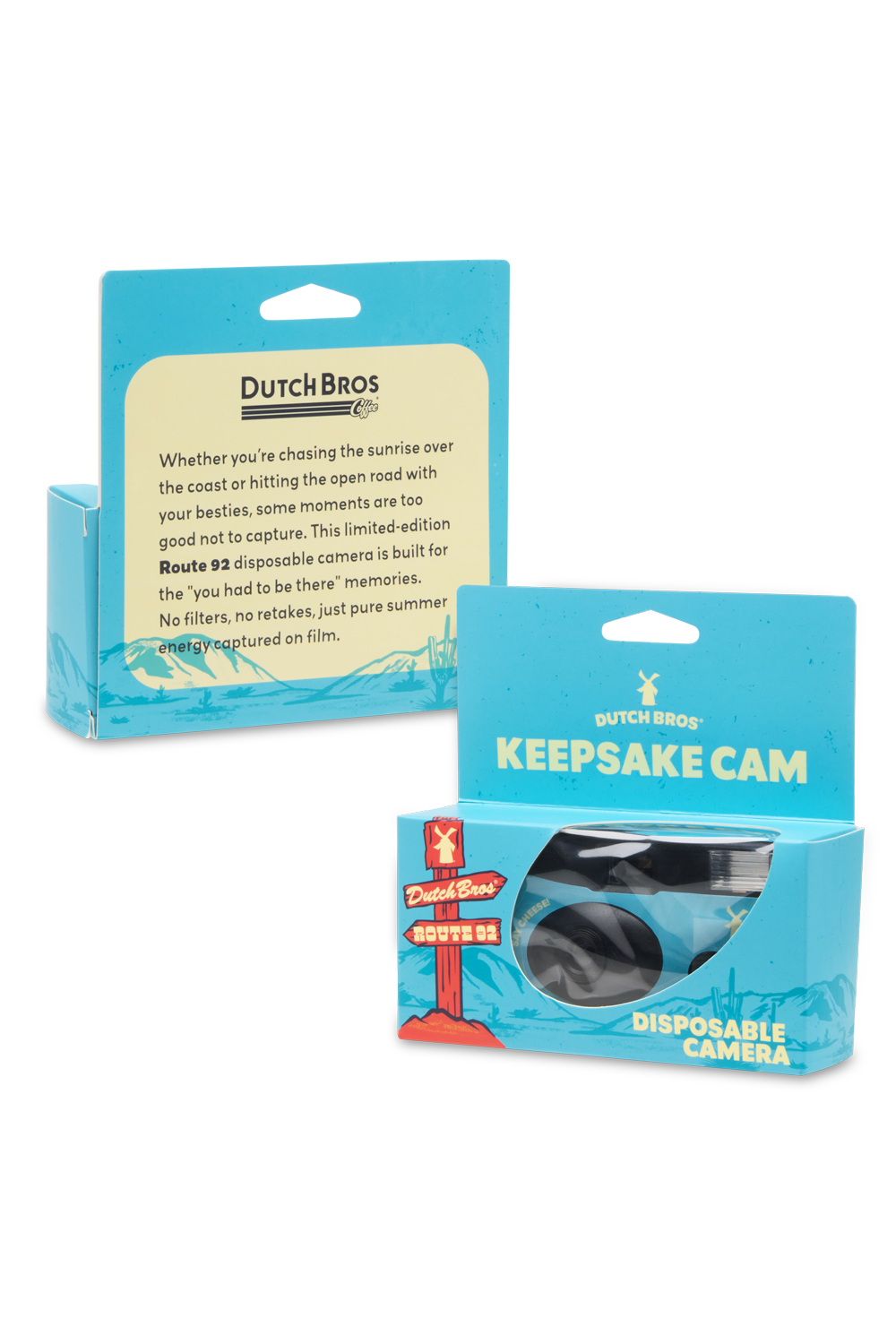 Dutch Bros disposable camera packaging on a white background