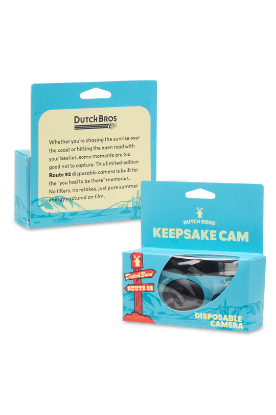 Dutch Bros disposable camera packaging on a white background