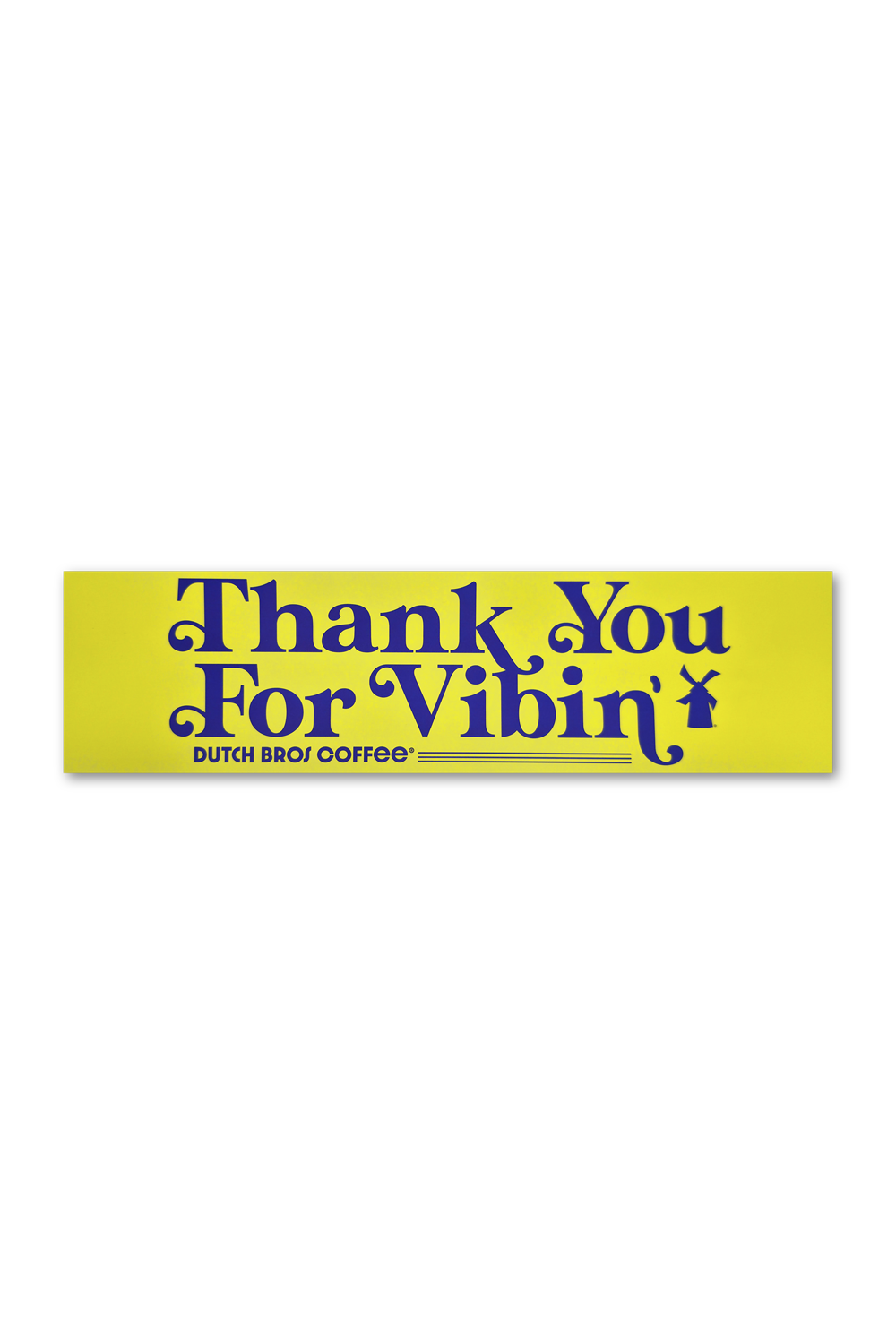 Yellow and blue coffee package with 'Thank You For Vibin'' text on a white background