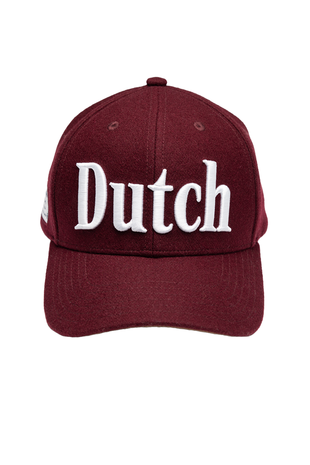 Maroon cap with 'Dutch' text on a white background