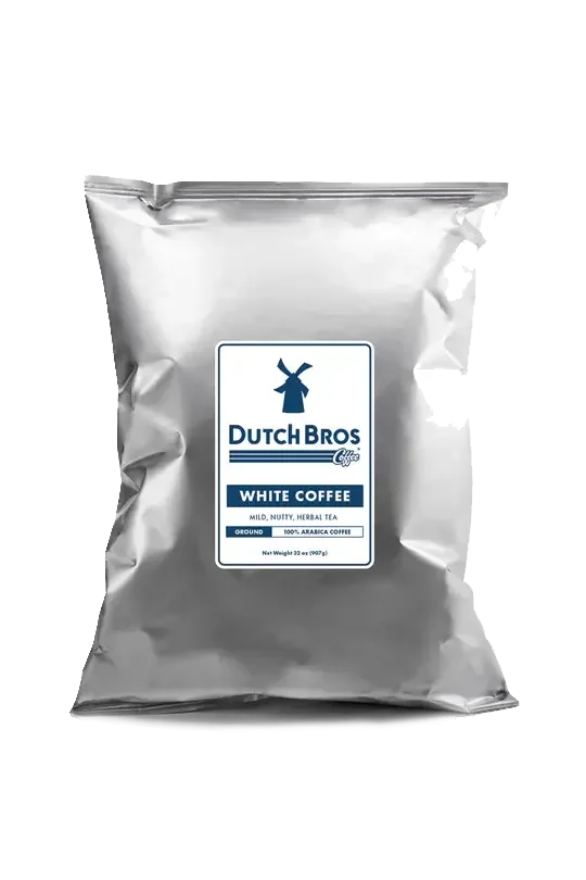 white coffee in silver bag dutch bros