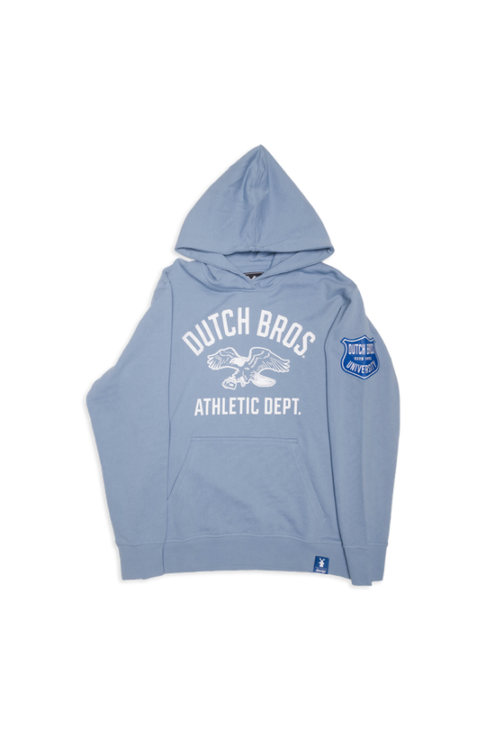 light blue dutch bros athletic dept hoodie